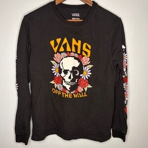 Vans Black Skull & Floral Graphic Long Sleeve Tee